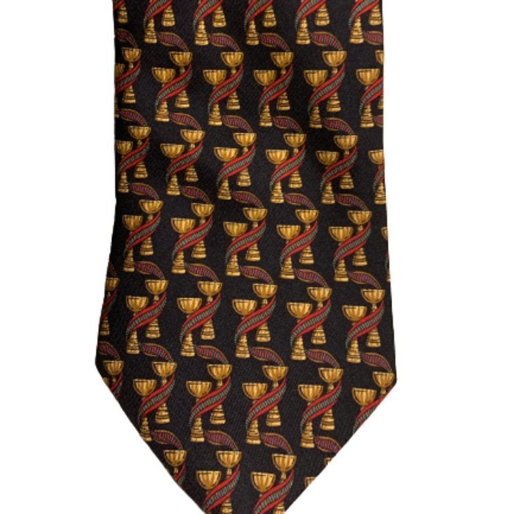Made in Italy Salvatore Ferragamo 100% Silk Tie Black Background Victory Cups